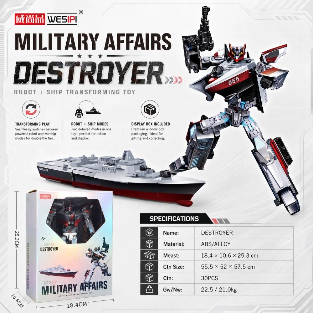 Destroyer Warship Transforming Robot Toy W991-4 ABS Alloy Military Mecha Model with Box Collector Display English Version