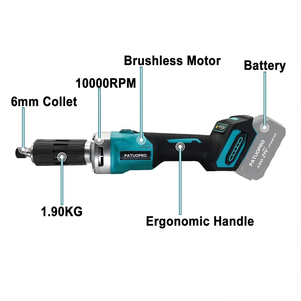 Brushless Electric Die Grinder 6mm Variable Speed Rotary Tools Cordless Engraving Power Tool For Makita 18V Battery