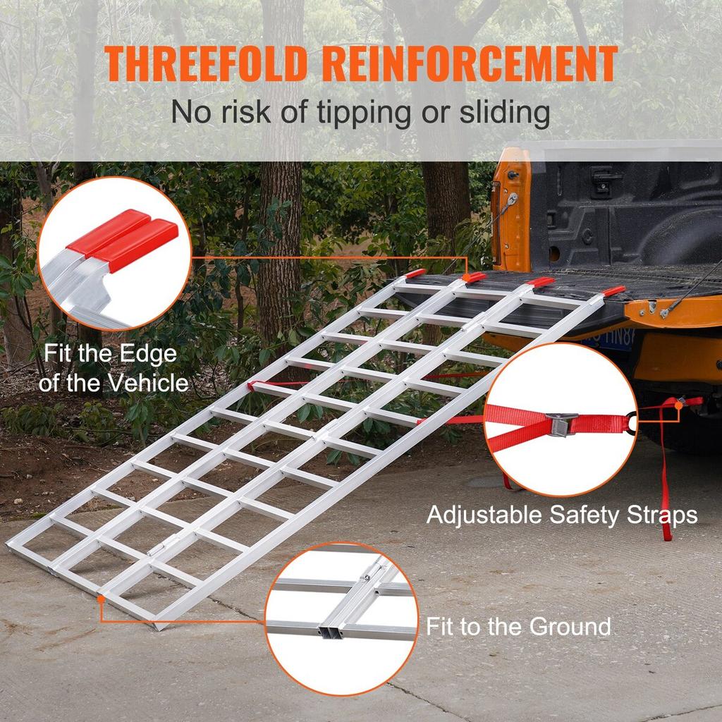Aluminum Ramps, 1500 Lbs, Tri-Fold Ramp with Load Straps, Folding Loading Ramp for Motorcycle, Tractor, ATV/UTV, Trucks, Lawn Mower, Snow Blower, 77"L