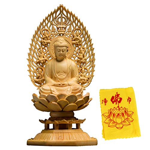 

Felimoa Wooden Buddha Statue, Shaka Nyorai (Shakyamuni Buddha), Principal Image for Buddhist Altars, Made from Natural Boxwood, High-Quality Carving w