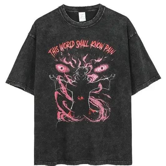 American Tops T-Shirt Ri Short Sleeve T-Shirt Batik Naruto Shirt Wear Man Washed Anime Vintage Style Short