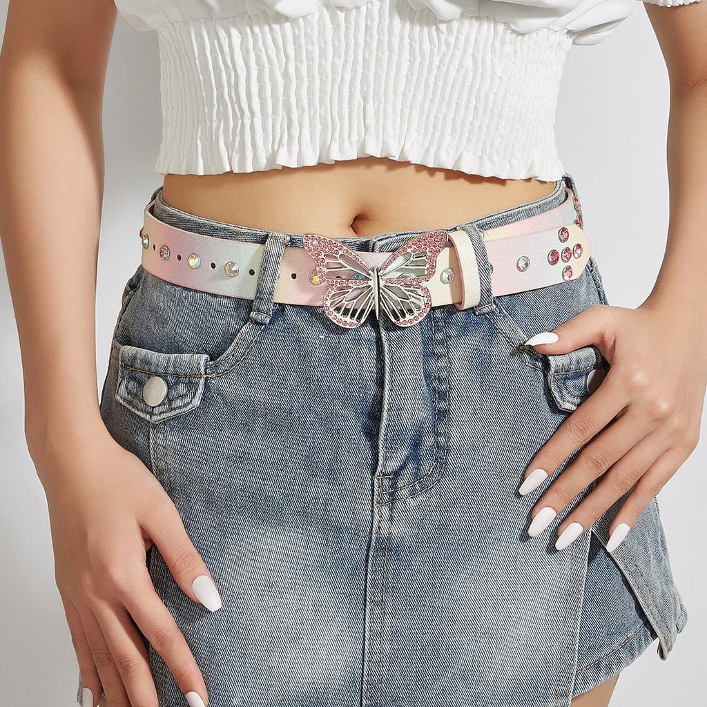 Butterfly Belt for Dress Adjustable Pin Buckle Waist Belt Rhinestones Buckle Wide Waist Belt Ladies Skirt Belt