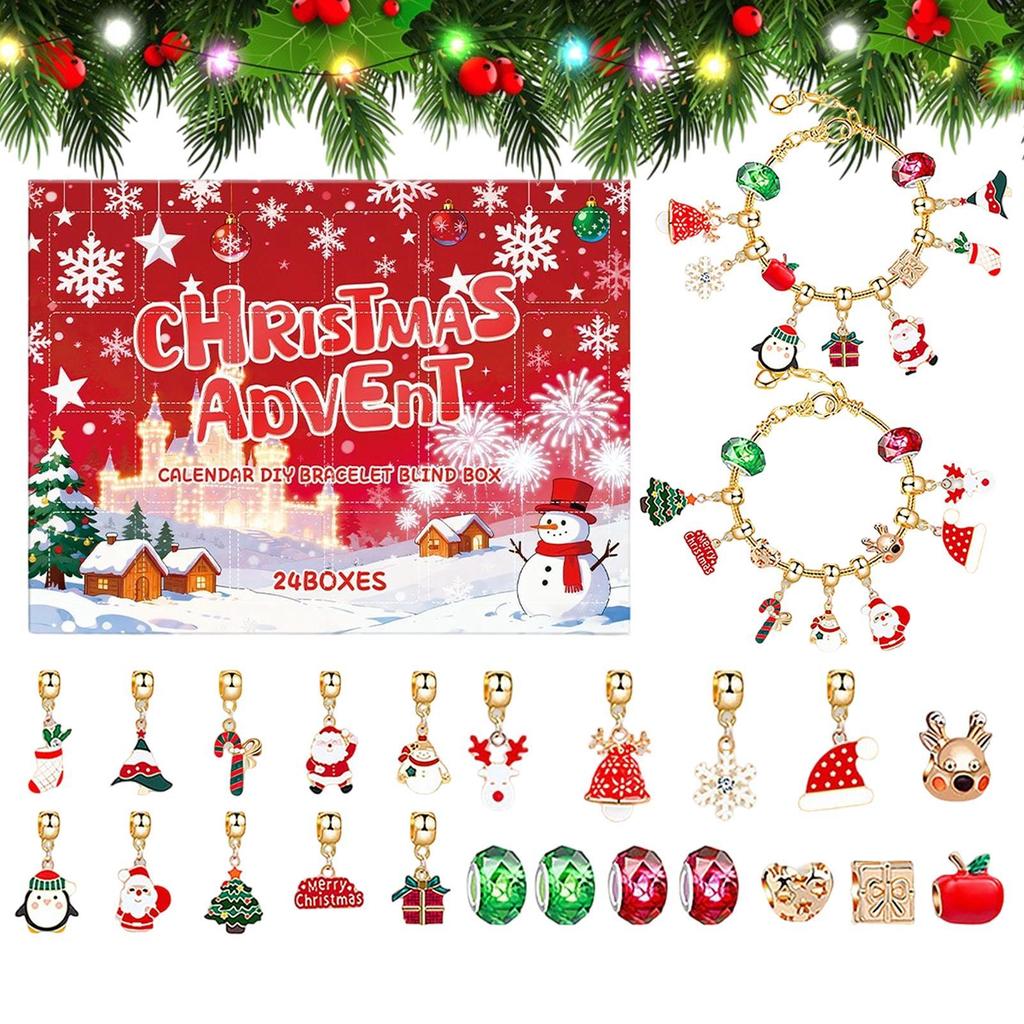 New Christmas Advent Calendar 24 Grid Countdown DIY Bracelet Advent Blind Box Christmas Decoration Surprise Blind Box Gifts