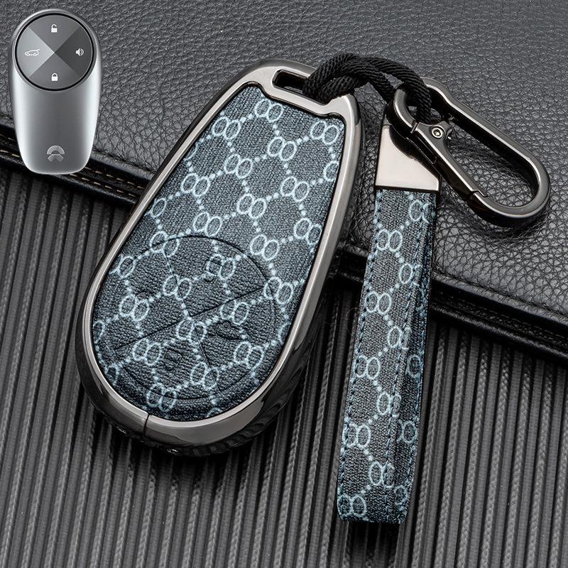 Key Cover for 2022 NIO ES6/ES8/EC6 - Double-Sided Leather and Metal Design, Unobstructed Signal Protection