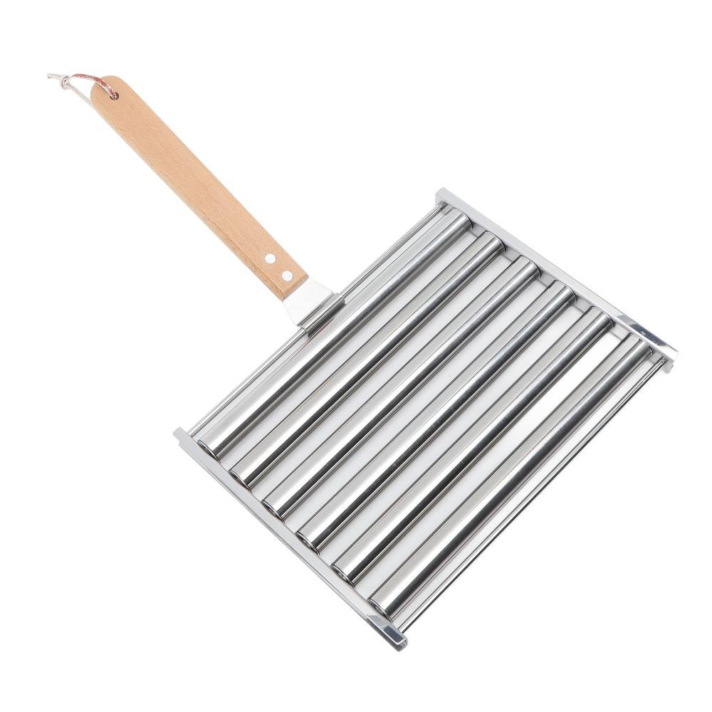 Abnehmbarer Holzgriff Hot Dog Roller Silberner Hot Dog Grill Wurstgrill Camping Kochstelle