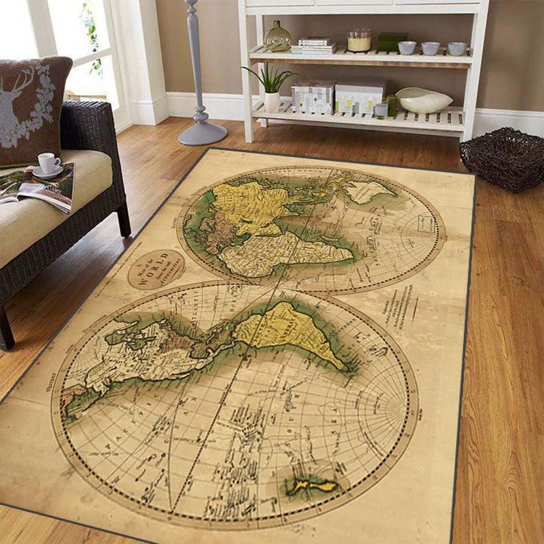 Ancient World Navigation Map Teppe for stuen, mykt flanell teppe for soverommet, Anti-skli BADEROMsmatte, baby lekematte