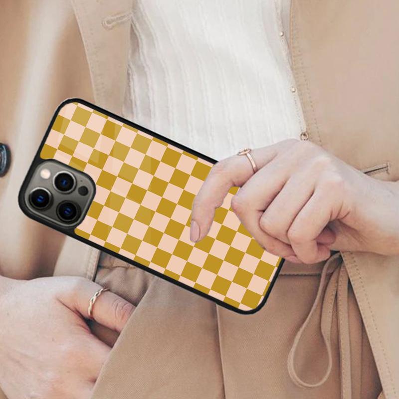 Checkerboard Mustard Yellow Magnetic Phone Case For APPLE iPhone 17 Air 16 14 13 12 Pro Max 15 Plus Wireless MagSafe Cover