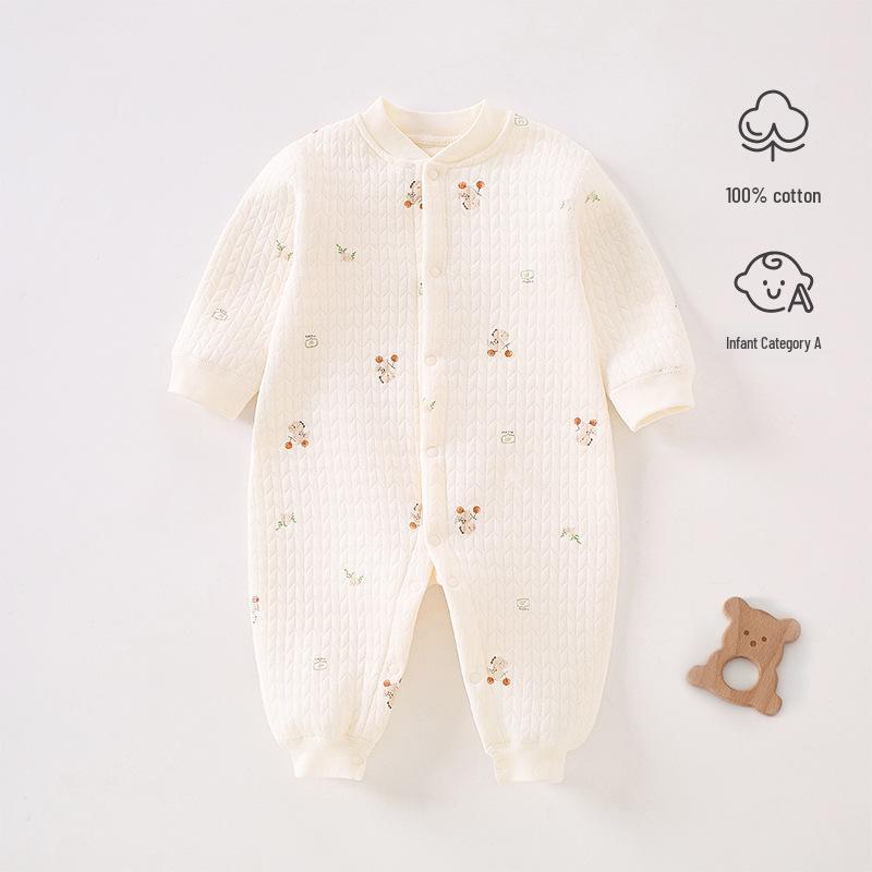 Cozy Air Cotton Baby Romper - Long Sleeve, Side Snap, Boneless Crawling Suit for Newborns - Perfect for Autumn & Winter Outings