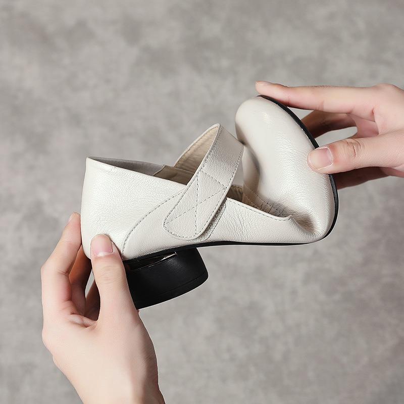 Cowhide Women's Shoes Simple Middle-aged Mother Single Shoes Four Seasons Women's Leather Shoes Thick Heel Work Shoes Casual Mother Shoes