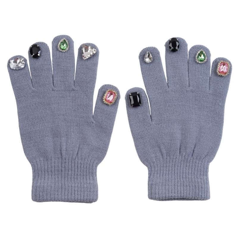 

Женские перчатки Зимние теплые перчатки с полными пальцами Вязаные перчатки с декором на кончиках пальцев Роскошные варежки серый