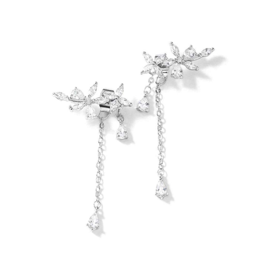 

elepani Long Gift Earrings, Women s Earrings, Earrings, Silver, Zirconia, Flower, Swinging, Long, Present, (Clip (Silver))