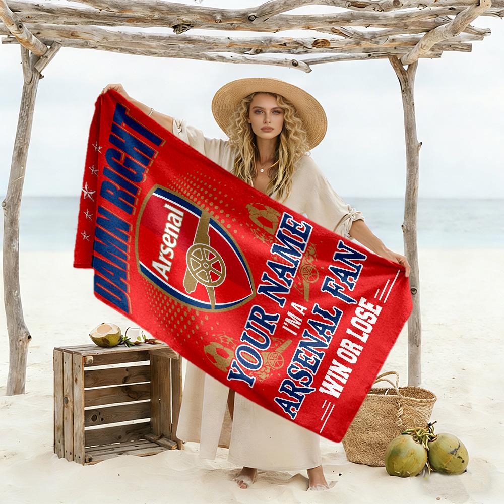 Arsenal F.c. Customized Name Beach Towel Quick-Dry Soft Microfiber