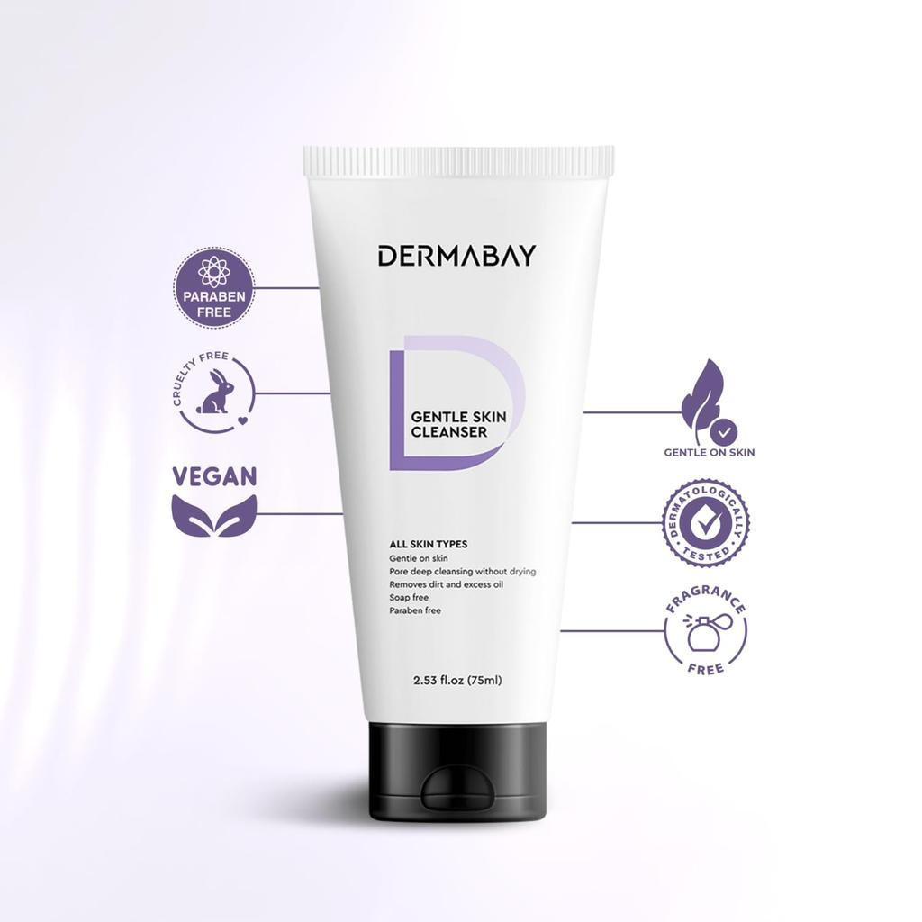 Dermabay Delikatny Żel do Mycia Twarzy Nie Wysuszający, Głęboko Oczyszczający Płyn do Mycia Twarzy 100% Bez Mydła Idealny do Skóry Skłonnej do Trądziku, Wrażliwej, Suchej, Tłustej & Odświeżający Garnitur