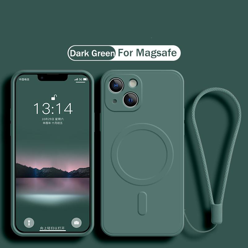 

Original Silicone For Magsafe Magnetic Wireless Charge Case for iPhone 16 15 14 13 12 Mini 11 Pro Max X XR XS Plus Lanyard Cover For iPhone 13 Mini