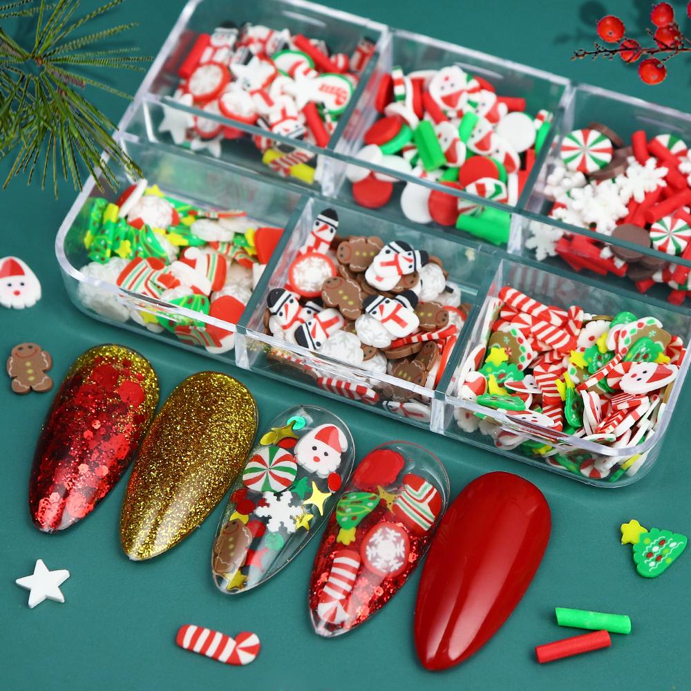1 Box 3D Christmas Nail Art Charm Parts Polymer Soft Clay Slices Flakes Nails Decoration Parts for Winter Manicure Designs