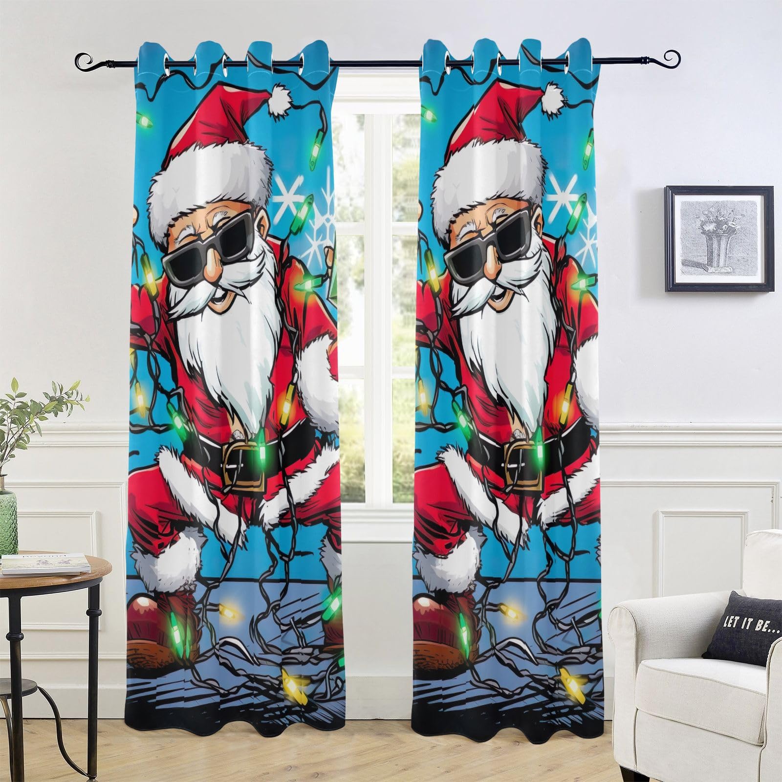 

Christmas Blackout Curtains Panels for Bedroom Space Happy Santa Claus Kitchen Area Bathroom Living Room High Shading Window Opening Curtains Gifts W55 X H120cm X 2&HOOK