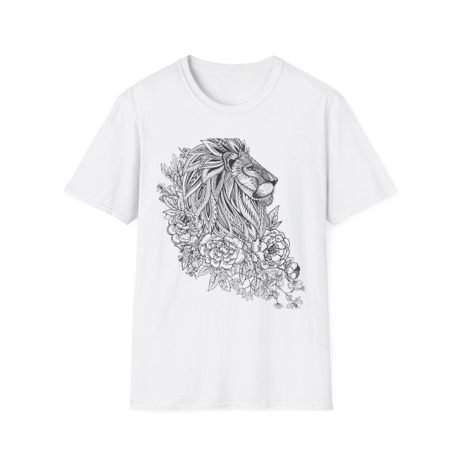 Color your own shirt Floral Lion Illustration T-Shirt | Botanical Lion Tee L