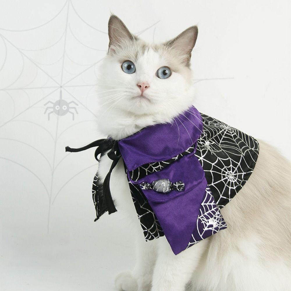 Soft Cat Wizard Hat Cloak Adjustable Pet Witch Costume Funny Cat Wizard Spider Hat  Cosplay Party