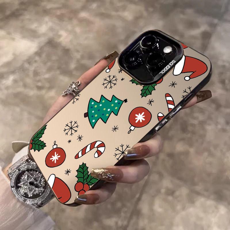 For iPhone 17 16 15 14 13 12 11 Pro Max 17 Air 16E X XS XR Case Merry Christmas Cartoon Christmas Tree Electroplate Silver Cover