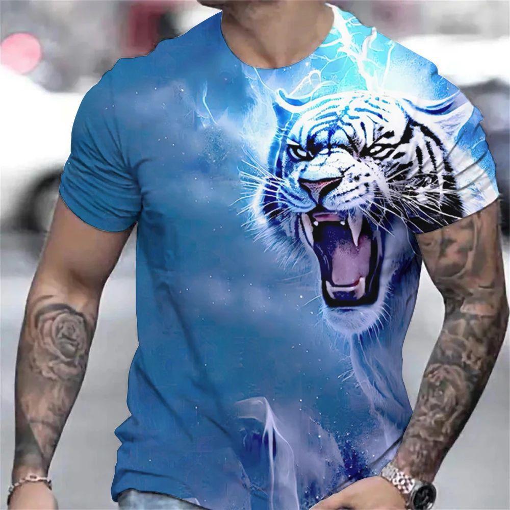 Tiger 3D Printed Short Sleeved T-shirt Summer Breathable polyester Simple Round Neck Top