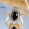 Luxury Crystal Black Zircon Stone Oval Rings For Women Vintage CopperColor Wedding Band Bridal Jewelry Engagement Gift