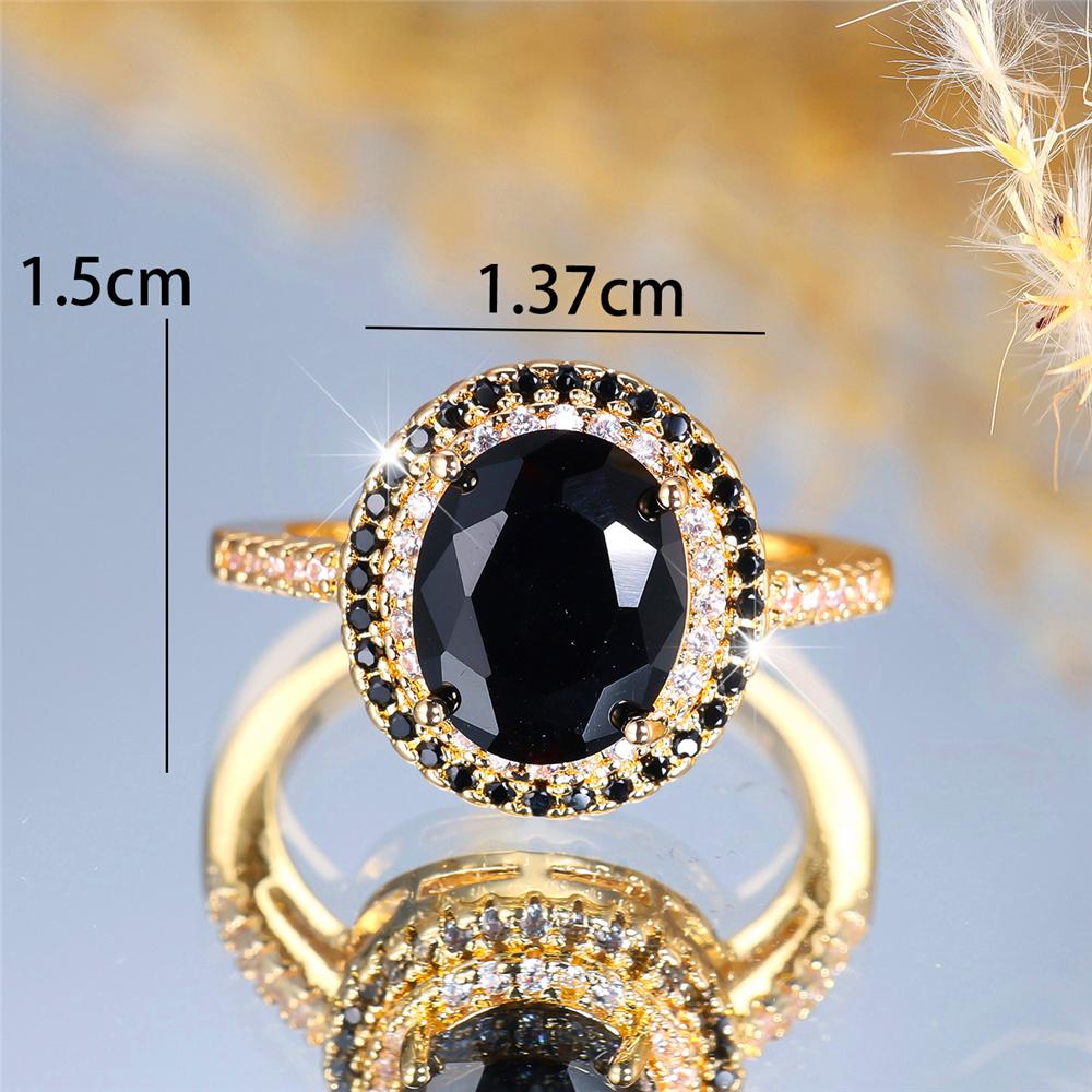 Luxury Crystal Black Zircon Stone Oval Rings For Women Vintage CopperColor Wedding Band Bridal Jewelry Engagement Gift