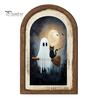 Cute Ghost Arch Shaped Sign Halloween Wall Decor, Table Sign, Vintage Framed Fall Season Decorative Accent Picture, Art for Mantel Living Room Bedroom