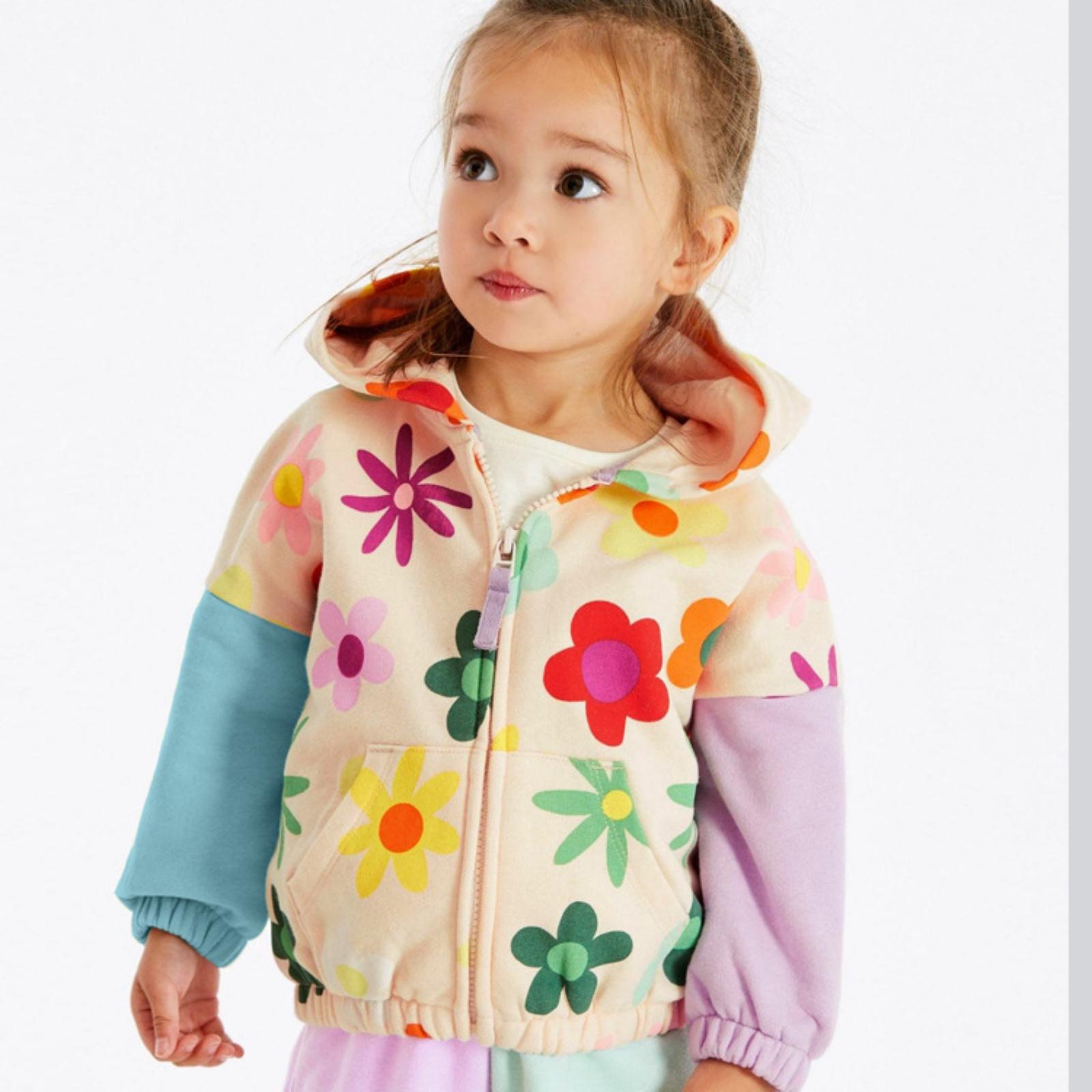 Girls Zip-Up Hooded Long Sleeve Cardigan Jacket Outerwear for Casual Daily Wear 110