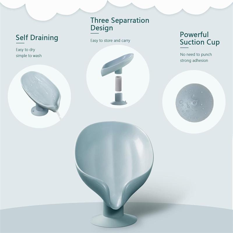 Leaf Shape Self Draining Soap Holder No Drill Suction Cup Soap Dish Quick Dry Bar Soap Saver for Shower Bathroom Kitchen Sink Green 1-Pack