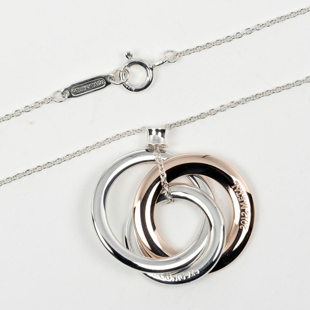 TIFFANY&Co. 1837 Interlocking Circle Necklace Silver925/Rubedo Metal 5.11g Women Used