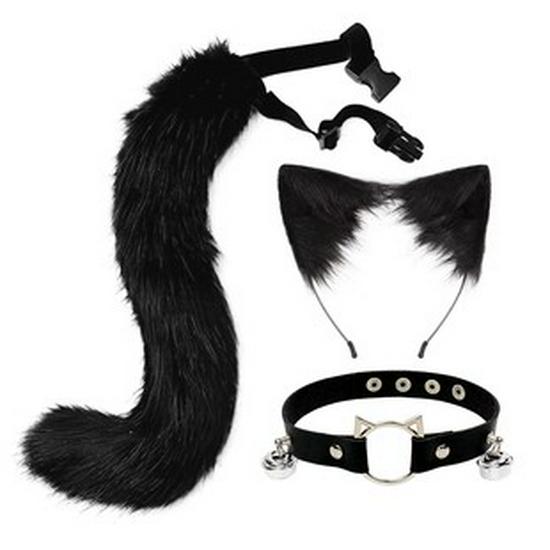 Popular Halloween Beast Claws Faux Plush Fox Ears Headband & Tail Cosplay Accessories