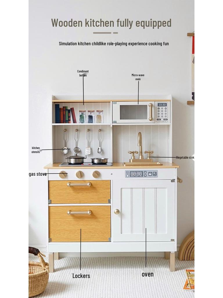 Wooden Neon Kitchen Playset for Children: Role-Playing, Simulation, and Parent-Child Interaction Toy
