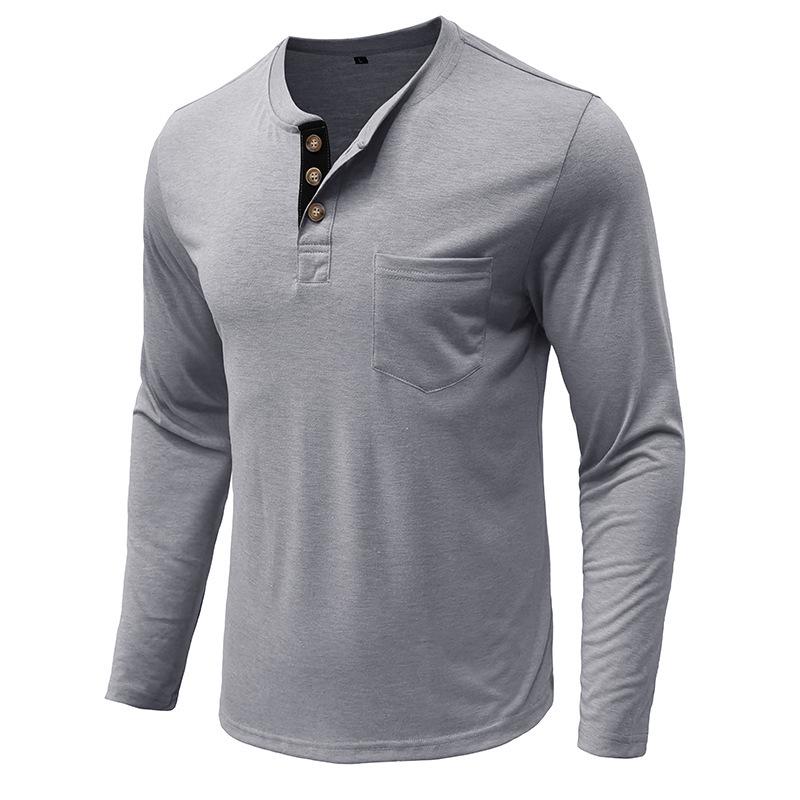 Men's Long-Sleeve Henley Crew Neck T-Shirt for Autumn and Winter