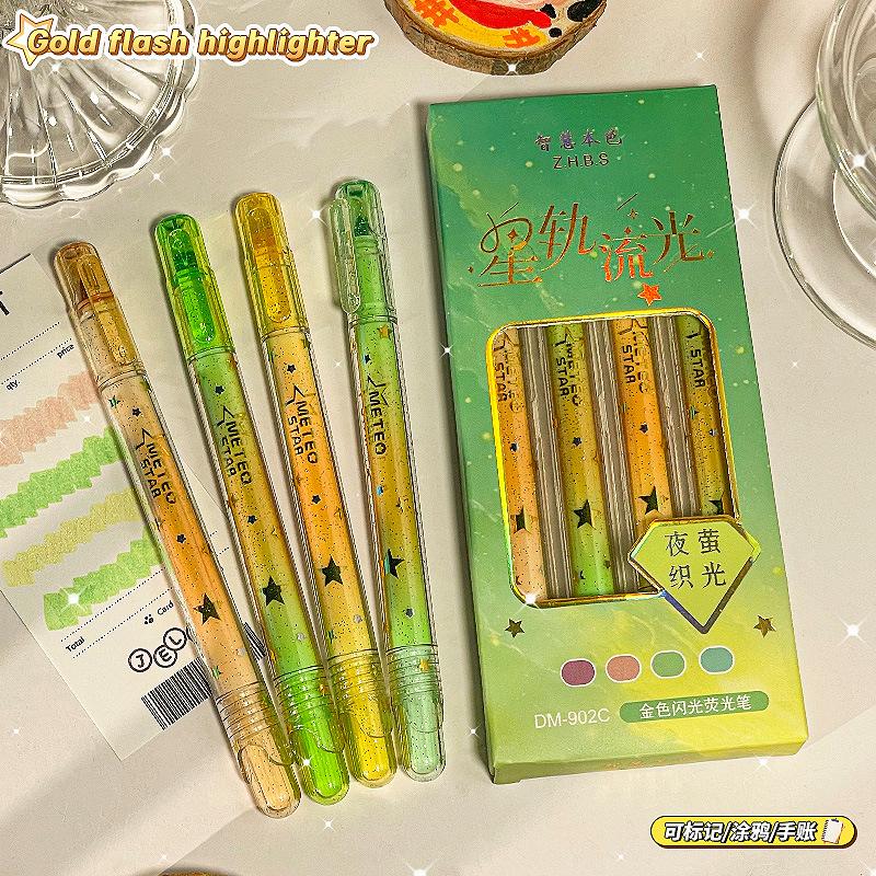 

4-12pcs Colors Flash Highlighter Pens Set Glitter Highlighter Marker Kawaii Stationery Supplies Back To School Painting Supplies