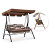 YODOLLA 3-Seat Outdoor Patio Swing Chair with Canopy, Rattan & Steel Frame includes Cushion & Pillow, Brown