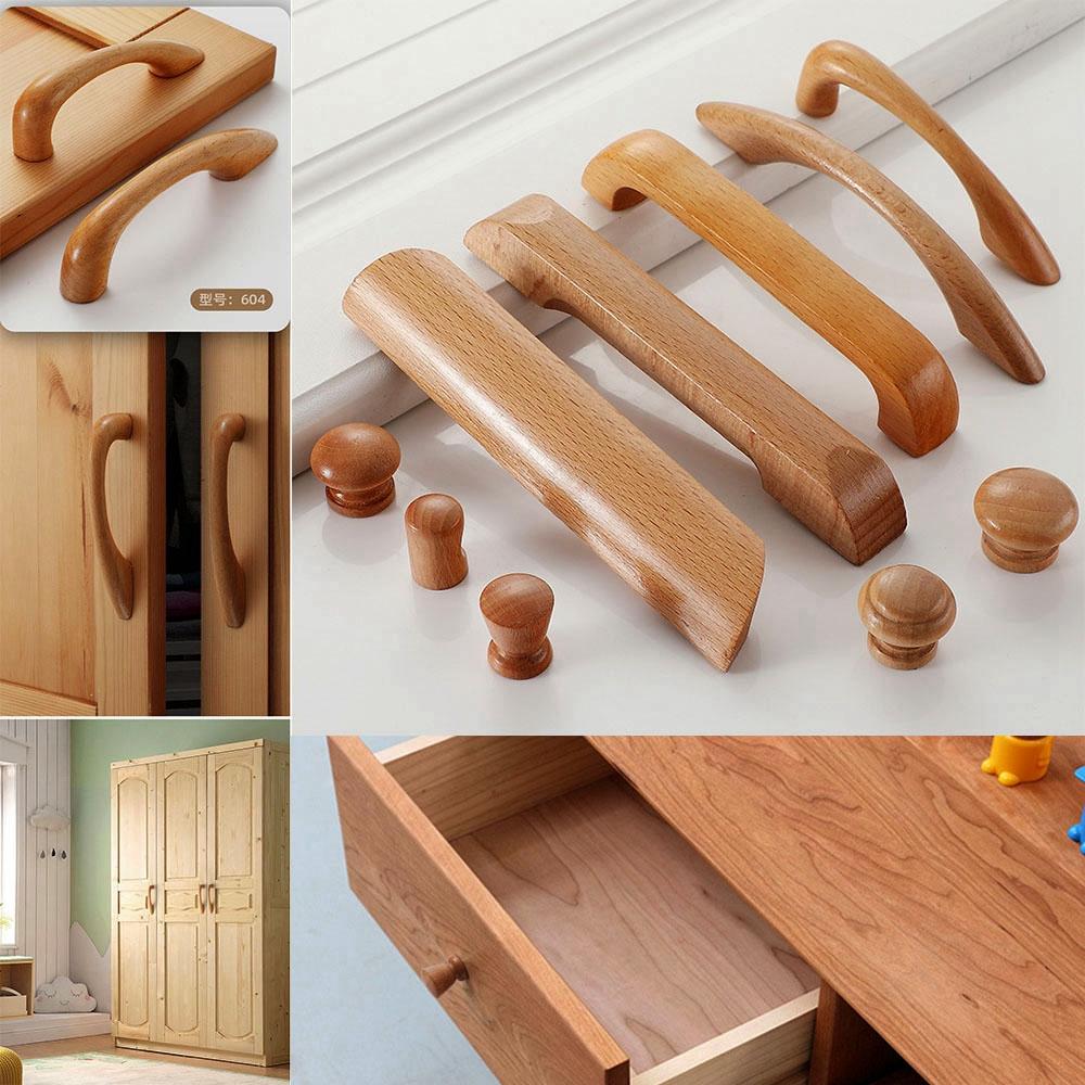 Kitchen Door Parts Pull Handle Knobs Wooden Cabinet Knob Furniture Hardware Drawer Wood Handles