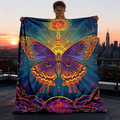 1pc Butterfly Artwork Outdoor Flannel Throw Blanket Soft, Cozy, Warm All Season, Machine Washable,