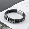 Norse Runes Double-Layer Genuine Leather Bracelet Men Stainless Steel Accessories Wristband Viking Couple Jewelry Handmade Gifts