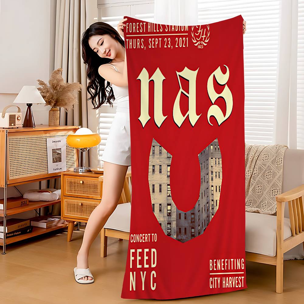 

Pop Hip Hop Rap Star Singer NAS BIG Bath Towel Microfiber Soft Water Absorbing Breathable For Girl Kids Decorative Cartoon W40*H60(CM)