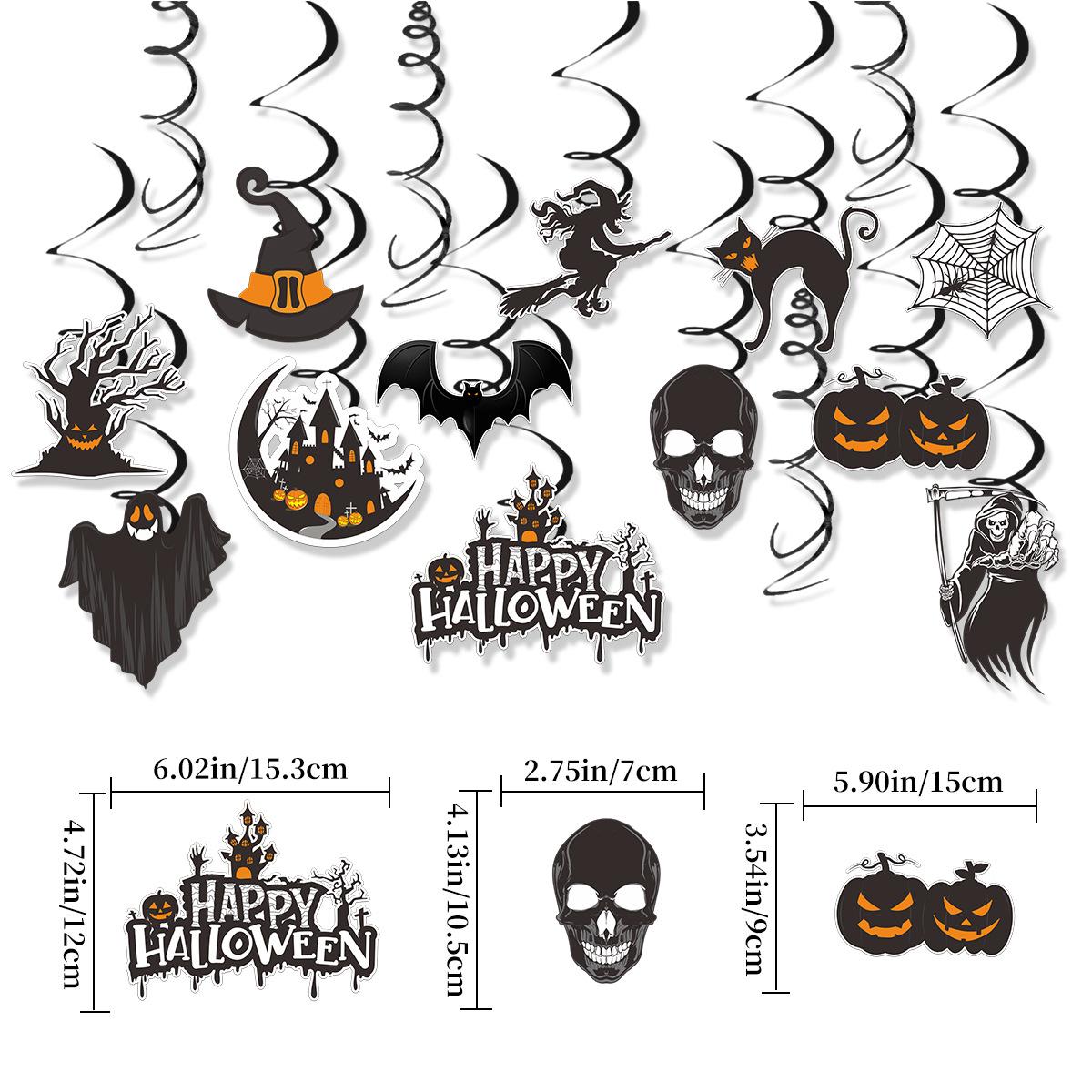 

Halloween Themed Decorative Background Arrangement Spiral Pendant Halloween Pumpkin Black Bat Skull Spiral Pendant Halloween Spiral 12 Pack