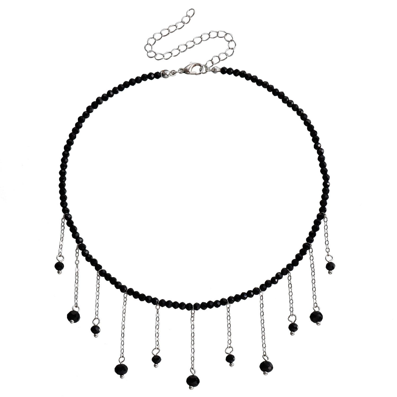 

Ожерелье с кисточками из черного искусственного хрусталя, женское колье-чокер, ожерелье на День святого Валентина, подарок на День святого Валентина, подарок для нее