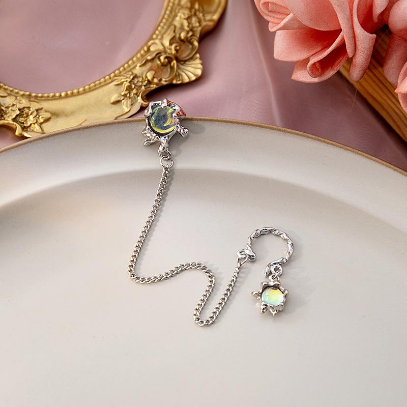 Sweet Pink Love Zircon Earrings, Design Asymmetrical Chain Earrings Butterfly Bear Earrings Female