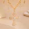 Hip-Hop Punk Style Diamond-Encrusted Cross Pendant Necklace, Fashionable Metal Thick Chain Collarbone Necklace.