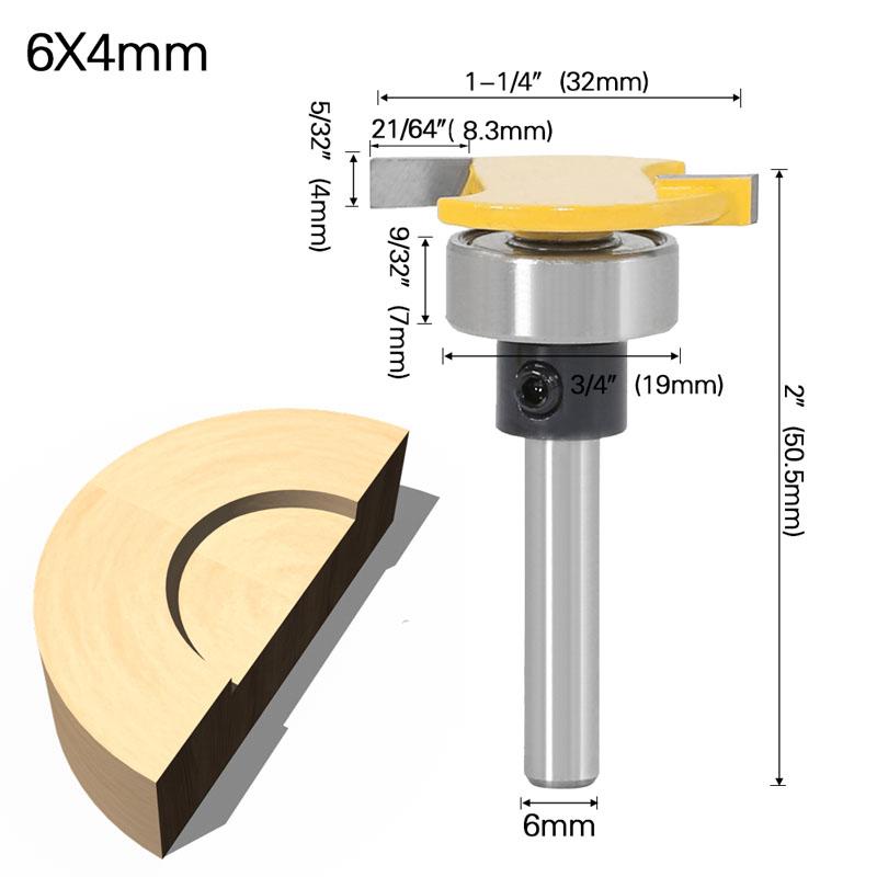 1/2pc 6mm 1/4 polegada haste alça cinto rolamento t cortador entalho faca roteador bit carpinteiro faca de entalhe