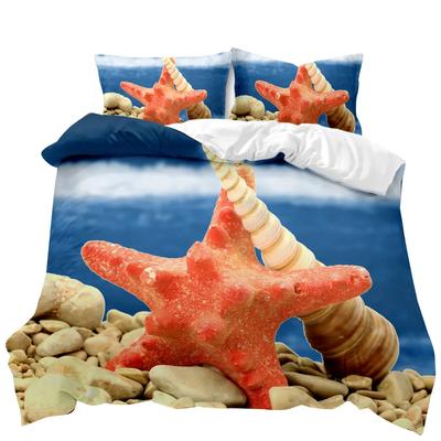Starfish Duvet Cover Set Ocean Bedding Set Hawaiian Marine Sea Waves 3D Starfish Comforter Cover King Size Polyester Qulit Cover