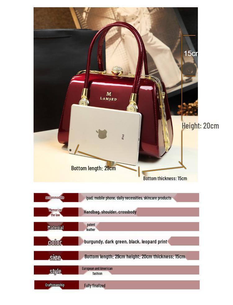 Elegant Patent Leather Women's Bag - Versatile Handbag, Shoulder & Crossbody for Stylish Moms 2025