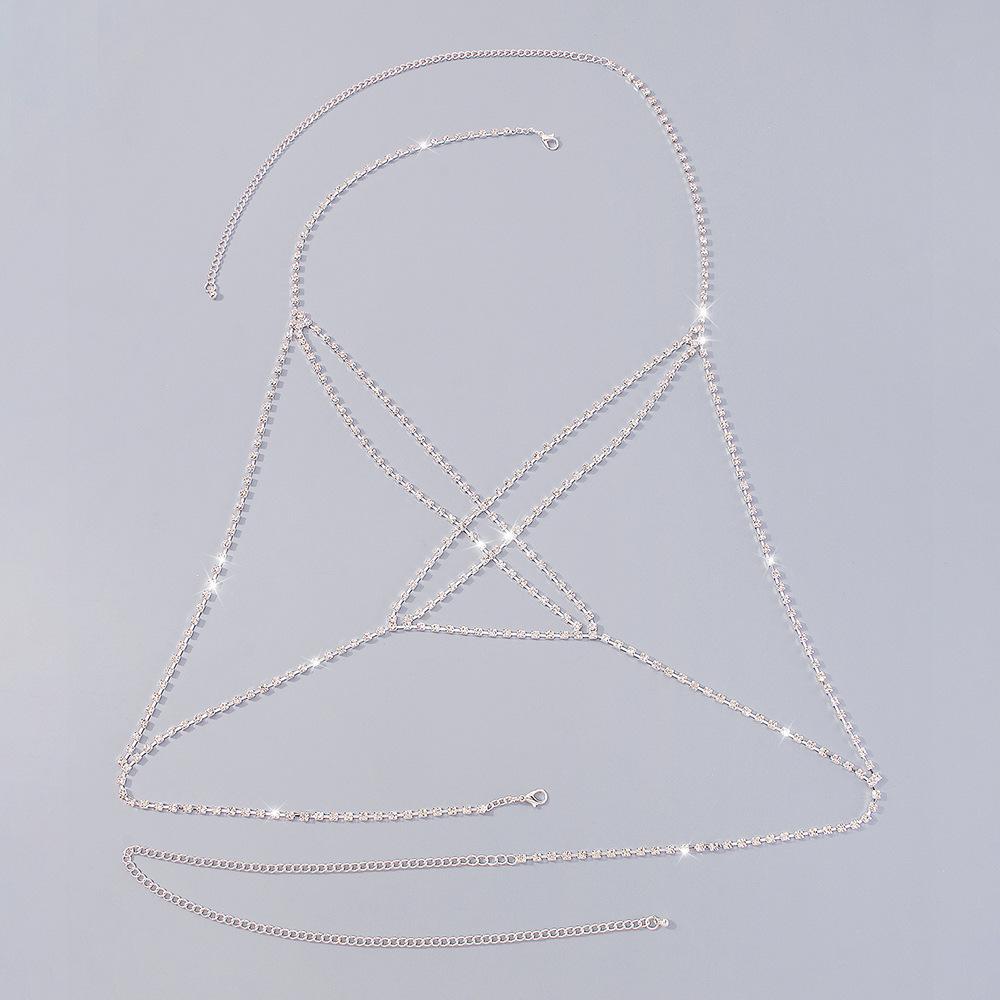 Sexy Nightclub Style Multi-layer Cross Body Chain Full Of Diamonds Super Flash Claw Chain Personality New Chest Chain For Women