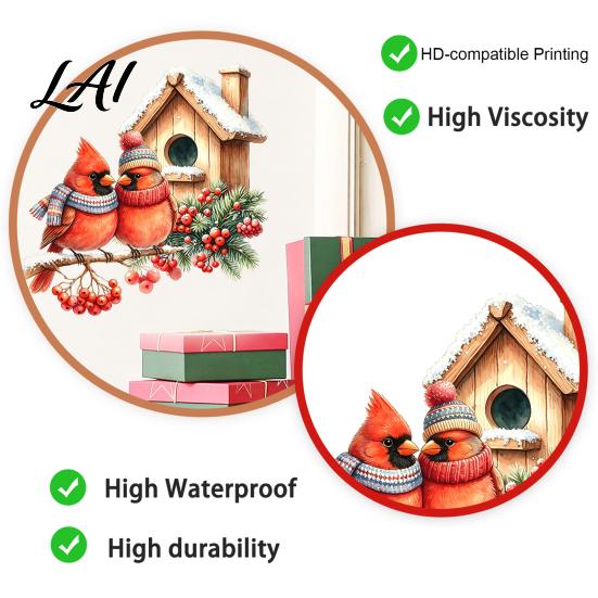 Bird Wall Decals Christmas Sticker Watercolor PVC Decal Waterproof Winter Decorative Theme Window Cling for Glass Doors And Storefronts Festive Door