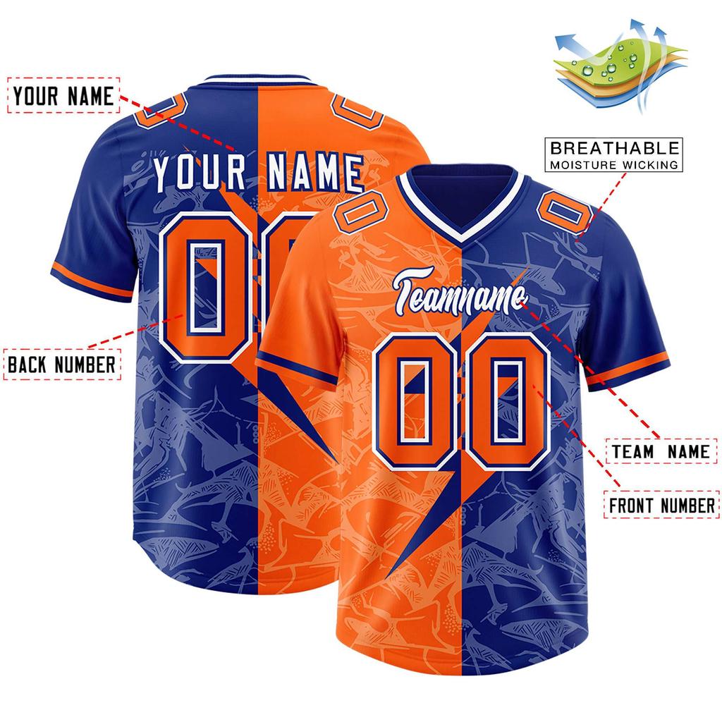 Custom Split Personalized Lightning Pattern Football Jersey Personlized Team name and you name, number V-Neck T-Shirts
