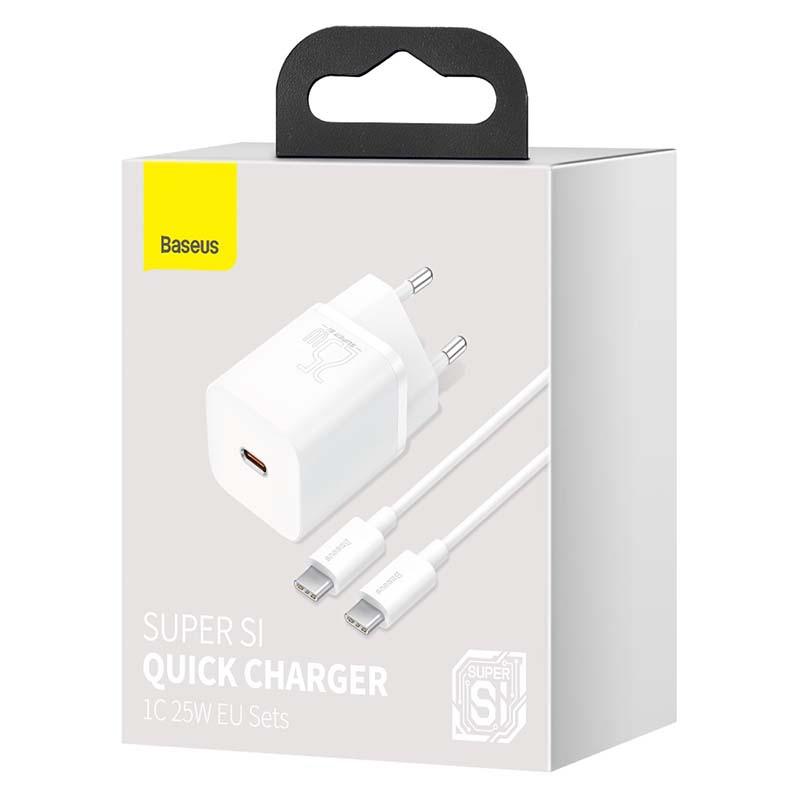Ładowarka Sieciowa Baseus Super Si Quick Charger 1C 25W Z Przewodem Usb-C Do Usb-C 1M (Biała)